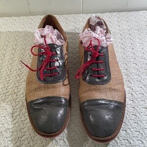 Klub Nico Ratan Woven Metallic Toe Red Lace Up Oxfords